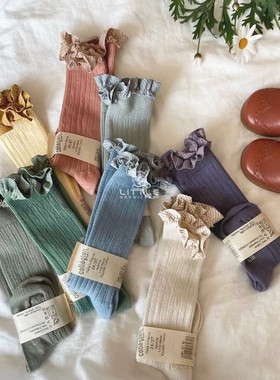 5件55折 法国 Collegien 儿童款超轻镂空薄纱格子花边膝盖袜