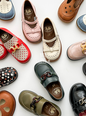 6Z 意大利pepe SS24中性宝宝复古百搭拼色皮鞋