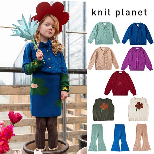 5Z清仓  英国knit planet女宝FW25蝴蝶结开衫毛衣马甲喇叭裤