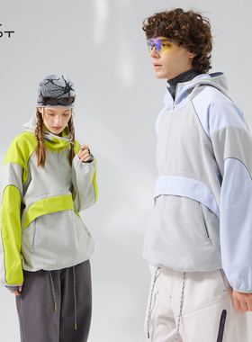 清仓特惠 OFOT撞色拼接绒感保暖卫衣半拉链连帽运动套头衫男女