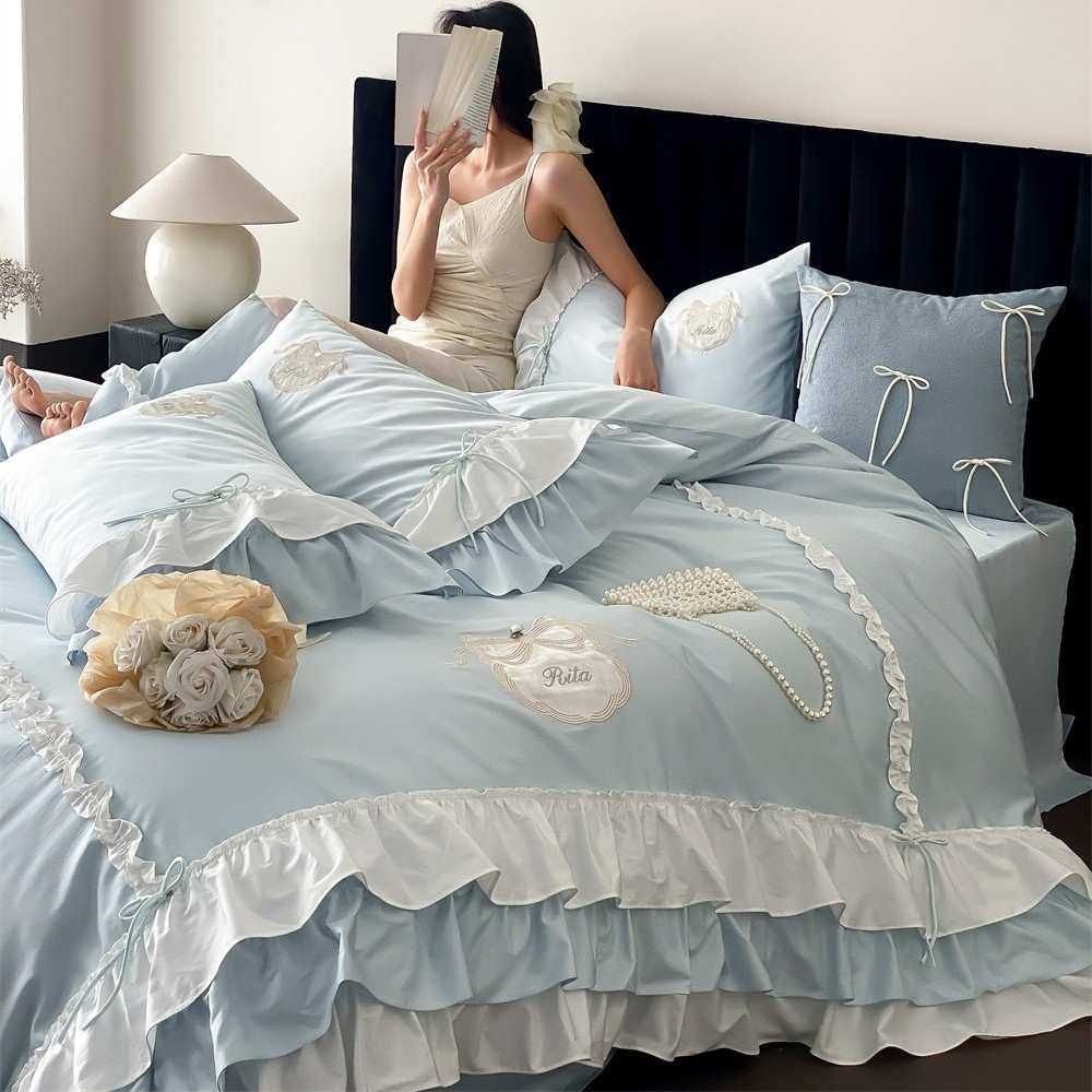 韩系公主风荷叶花边长绒棉纯棉四件套浪漫少女刺绣被套床单床品,3C数码配件,摄像机配件,淘宝优惠券,粉丝福利购,淘宝优惠卷