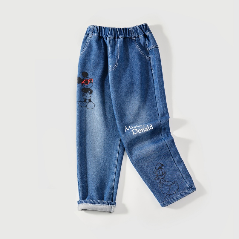 迪士尼女童牛仔裤春秋2025新款儿童洋气牛仔长裤中大童直筒阔腿裤