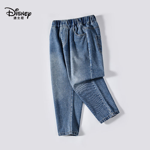 迪士尼女童牛仔裤春秋款儿童宽松直筒休闲长裤中大童时尚阔腿裤子
