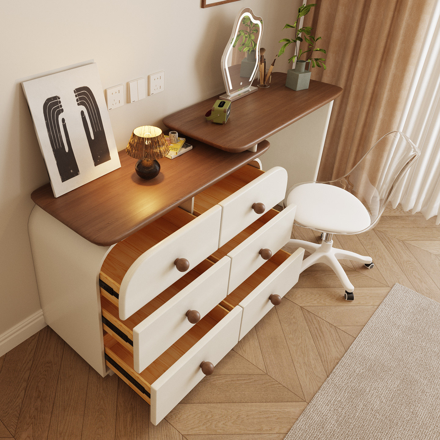 全实木梳妆台收纳柜一体2025新款高级感复古小户型卧室斗柜化妆桌