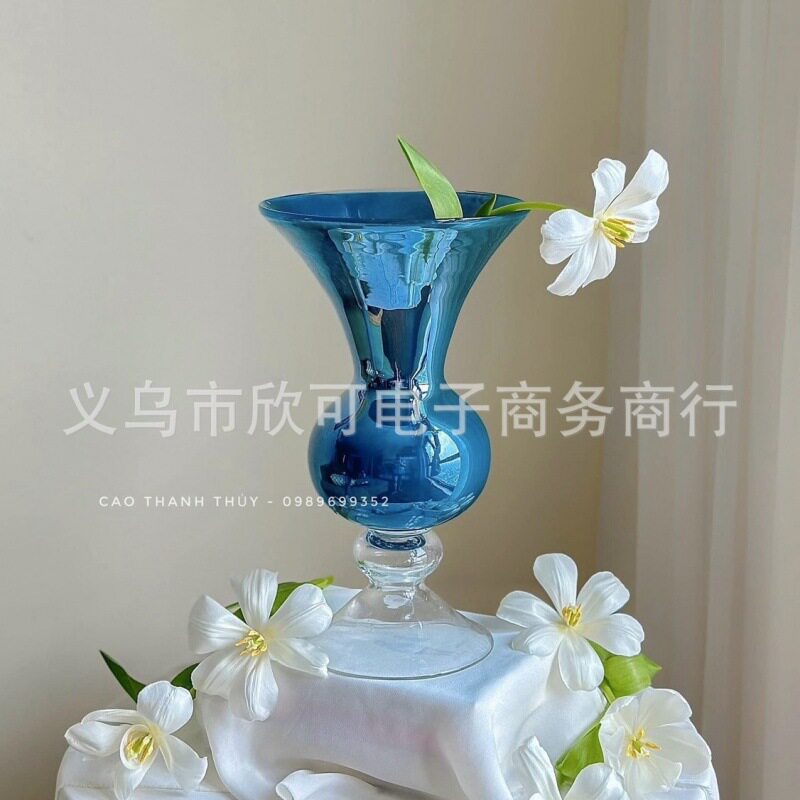 欣可家居墨兰纯手工彩色玻璃风灯花瓶水养敞口插花器家居摆件