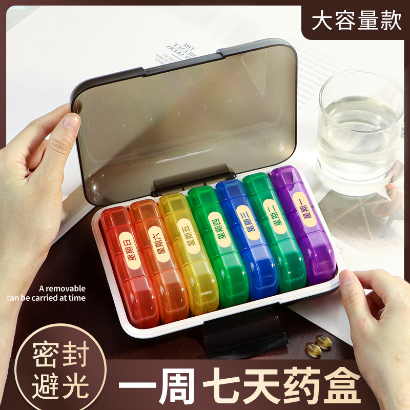 药盒密封七天便携一日三餐提醒早中晚一周大容量药品分装盒食王之