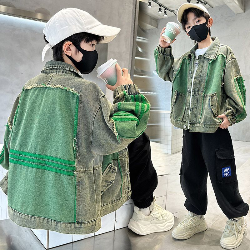 正品亲子牛仔衣洋气中大童外套2025儿童新款帅气韩版百搭春秋款痞