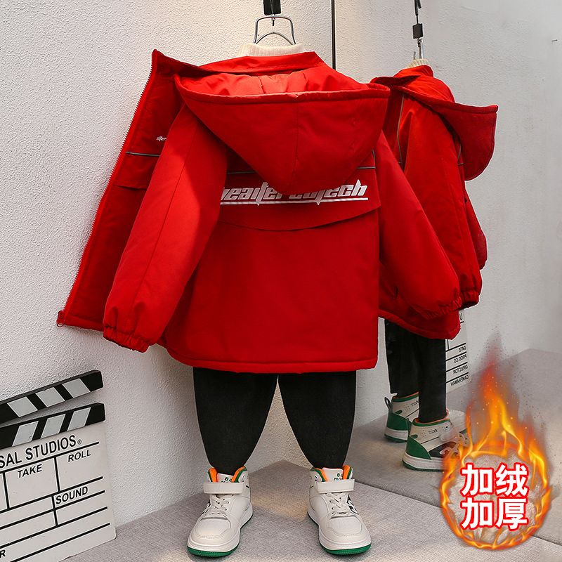 正品亲子儿童棉服男童加绒加厚外套2024新款中国风男童拜年服宝宝