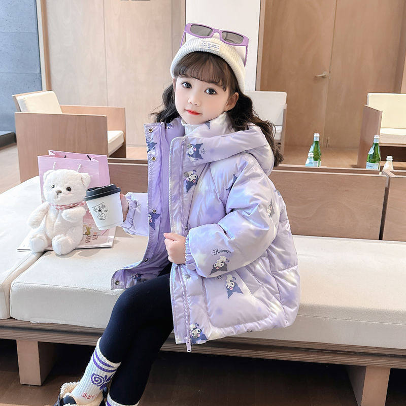 正品亲子女童免洗库洛米羽绒服2025冬季新款女孩90白鸭绒加厚外套