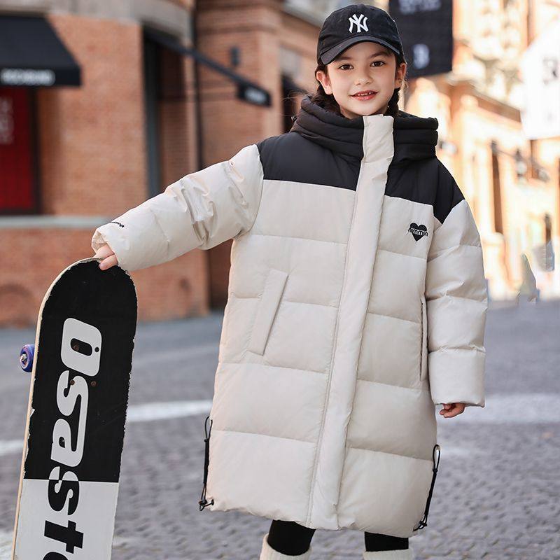 正品亲子女童90白鸭绒长款冬装羽绒服2025新款中大童免洗加厚大衣