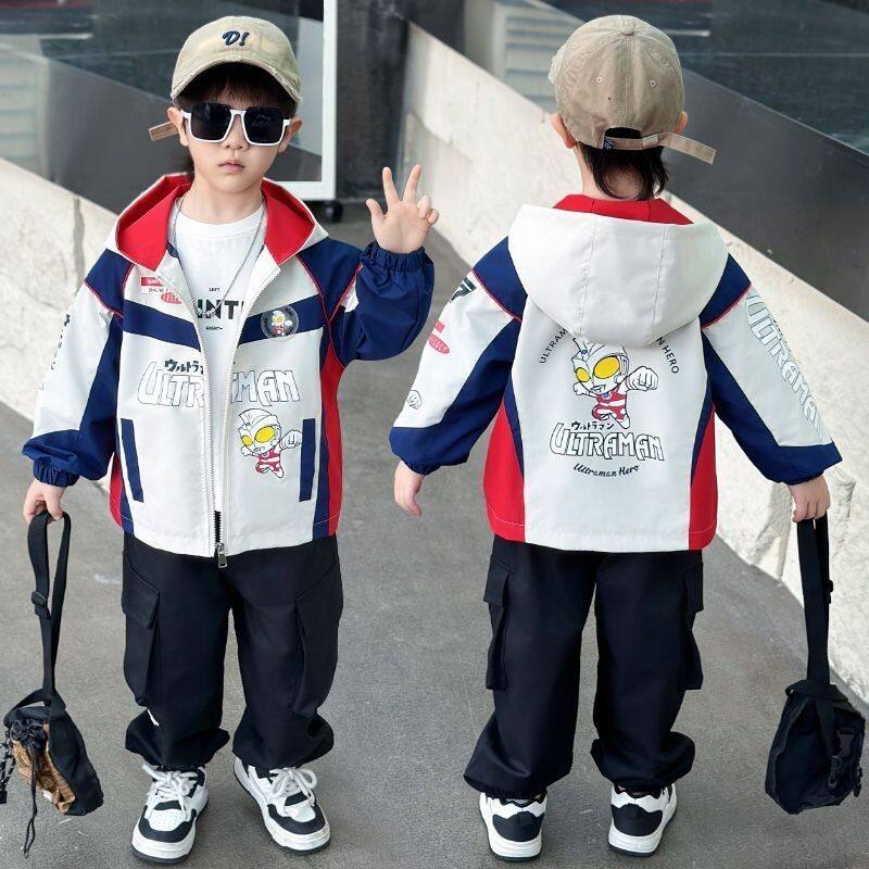正品亲子奥特曼衣服男童外套春秋装2025新款儿童洋气春季机车连帽