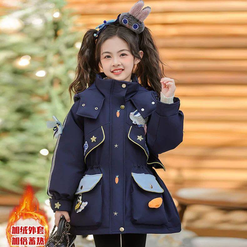 正品亲子女童棉服冬季加厚外套2024新款大童儿童冬季兔子警官派克