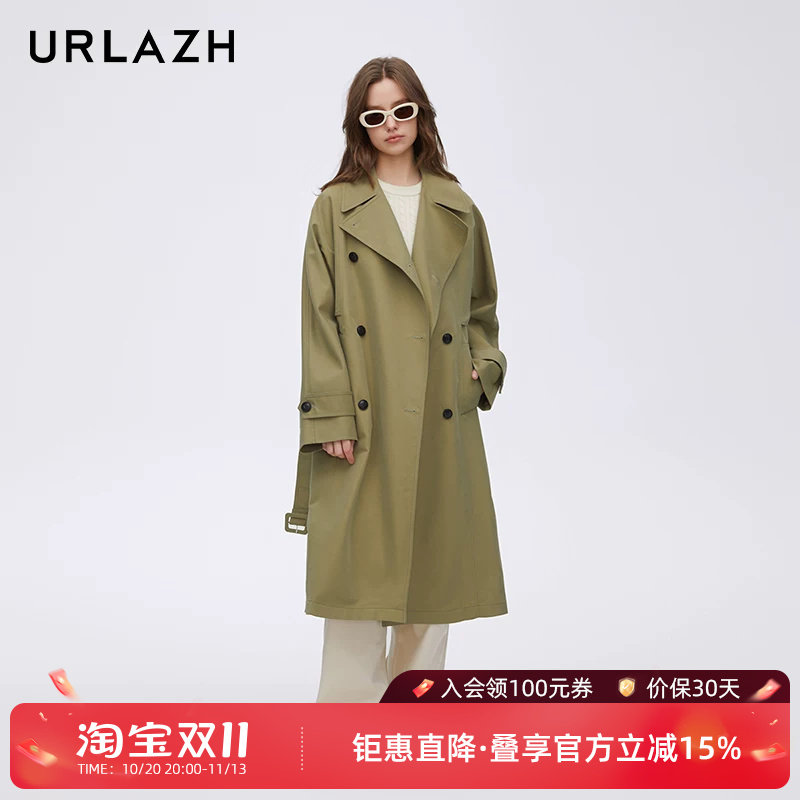 URLAZH有兰新款简约气质休闲宽松长款风衣外套女
