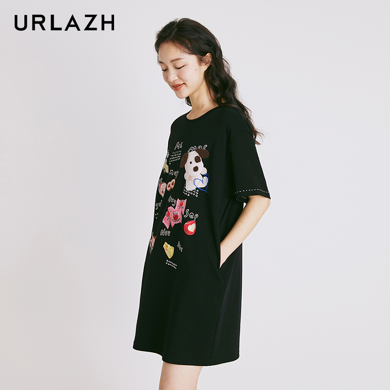 urlazh/有兰黑色涂鸦连衣裙