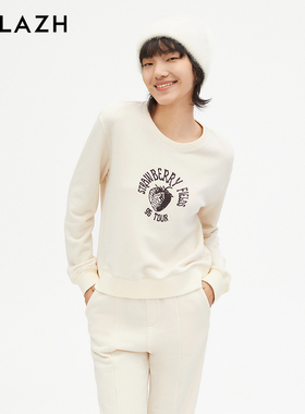 URLAZH有兰新款白色休闲圆领宽松舒适长袖卫衣女LM3SW09