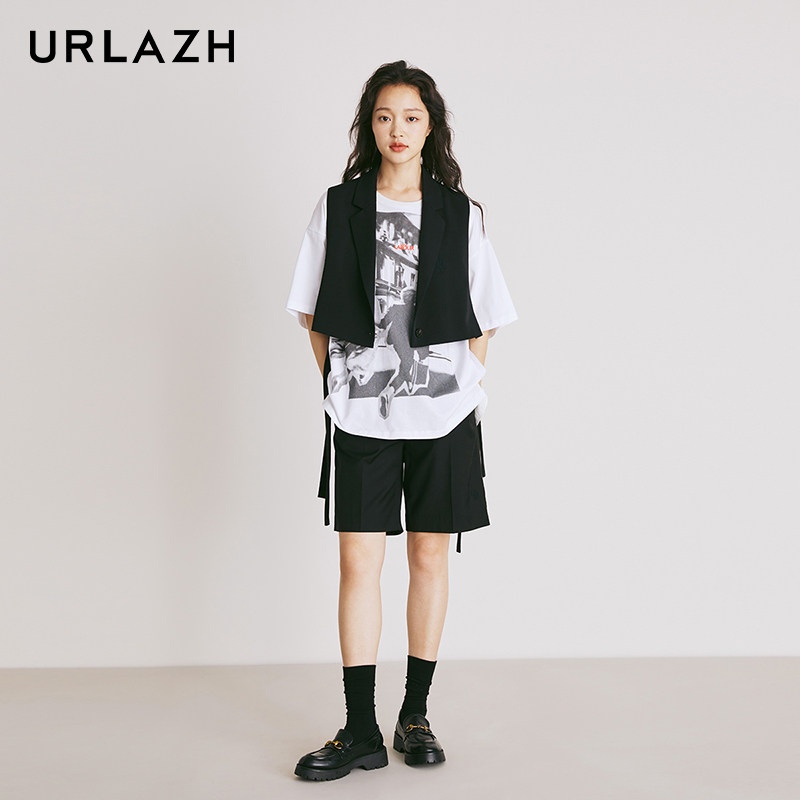 URLAZH有兰夏季新款复古时尚简约百搭黑色宽松直筒休闲短裤女,女装/女士精品,休闲裤,淘宝优惠券,粉丝福利购,淘宝优惠卷