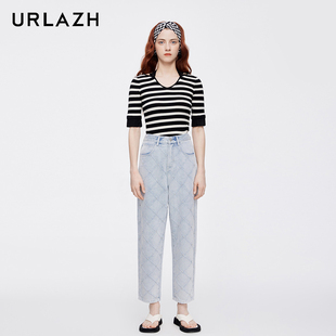 女 复古洋气纯棉休闲宽松老爹浅蓝牛仔裤 URLAZH有兰夏季 新款