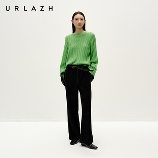 URLAZH有兰冬季新款慵懒风清新绿轻体日宽松圆领绞花羊绒毛衣女