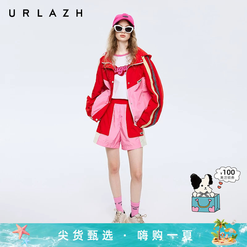 URLAZH有兰春季新款糖果色大红宽松直筒运动减龄休闲短裤女