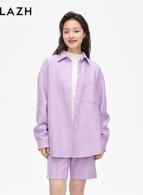 URLAZH有兰新款紫色羊毛气质休闲宽松舒适衬衫女IM4BL04
