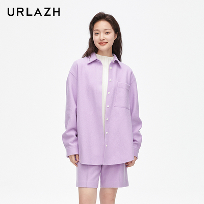 URLAZH有兰新款紫色羊毛气质休闲宽松舒适衬衫女IM4BL04
