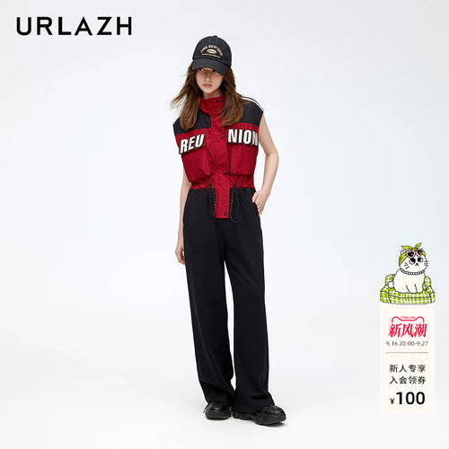 URLAZH有兰新款复古时尚休闲运动撞色拼接连体裤