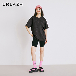 URLAZH有兰夏季新款简约百搭黑色休闲骑行裤修身短款弹力打底裤女