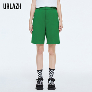 女 正绿色宽松直筒休闲五分裤 URLAZH有兰新款 复古时尚