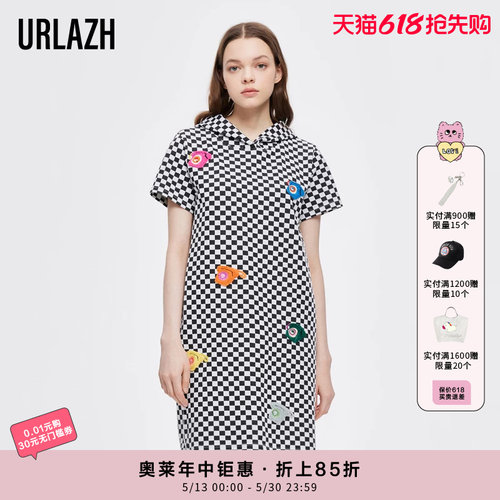 URLAZH/有兰黑色棋盘格连衣裙