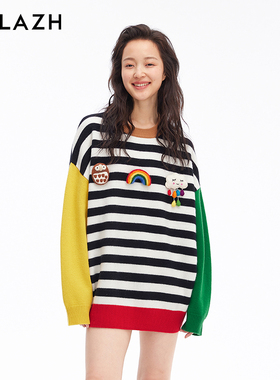 URLAZH有兰新款羊毛休闲宽松舒适条纹针织毛衣女LM3KT21