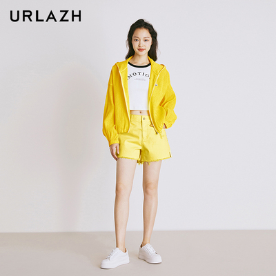urlazh/有兰柠檬黄牛仔短裤