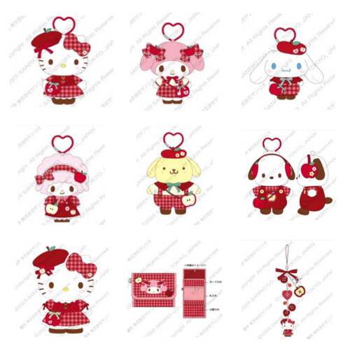预订  26年9月slo港版红苹果格子裙hellokitty毛绒挂件娃娃
