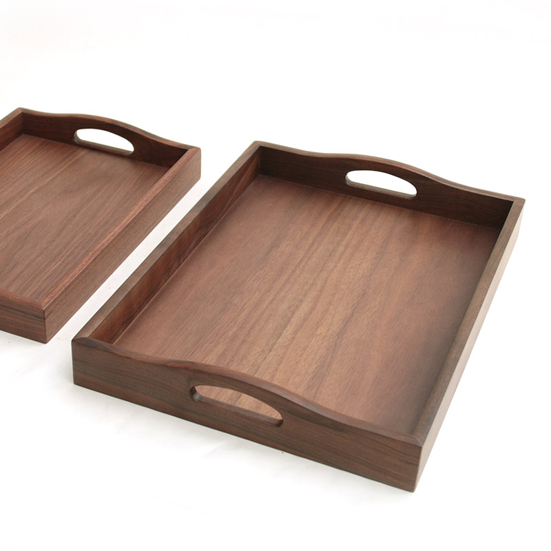 日式黑胡桃木实木带提手托盘长方形放N水杯点心木餐具茶盘
