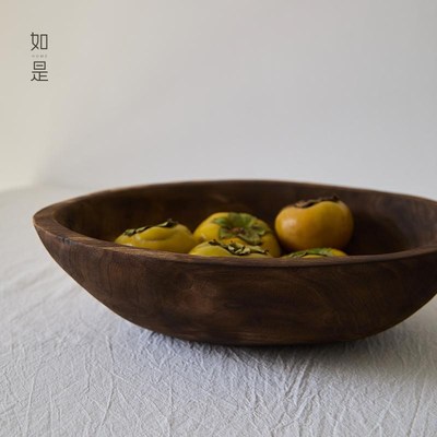如是/侘寂风做旧椭圆木质果盘托盘民宿样板间果S盆创意装饰品摆件