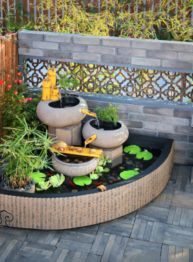 户外假山流水喷泉鱼缸摆件水x景阳台庭院花园布置装饰造景景观鱼