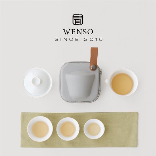 闻说甜白快客杯 一壶三杯w盖碗随身快客杯户外便携泡茶杯旅行茶