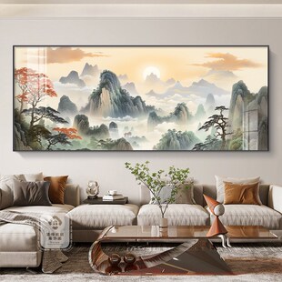 日出东方客厅东墙挂画办公室沙发背景墙H装饰画有山无水靠山图壁