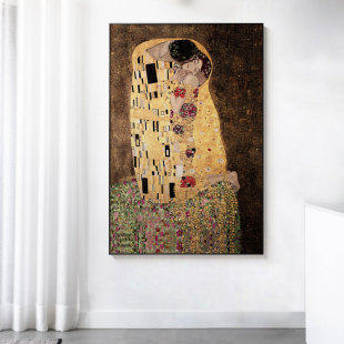 克里姆特 吻 抽象艺术装饰画竖版大幅过道玄关壁V画酒店走廊挂画