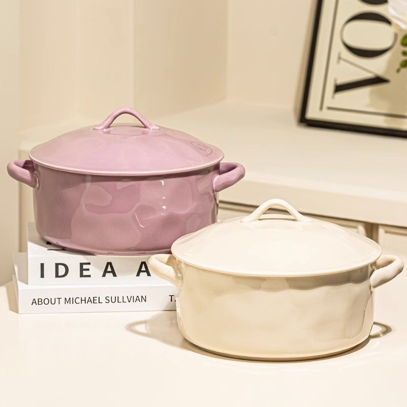 2023a新款双耳汤碗家用高级感汤盆装汤陶瓷大碗高颜值大号带盖泡