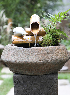 客厅创意竹子流水器景观鱼池桌面造E微景观喷泉小鱼缸家居装饰摆