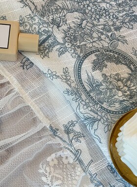 法式蕾丝荷叶边透光不透r人可可纱帘美式复古落地窗帘阳台隔断半