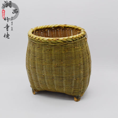 手工精编鱼篓f采摘茶叶篓大竹篮全青皮泥鳅竹编水果筐精品舞蹈道