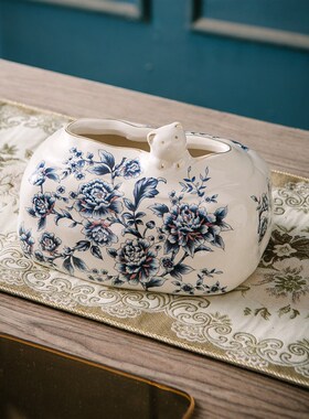 美式纸巾盒c客厅轻奢陶瓷抽纸盒复古纸抽盒欧式创意法式高档摆件