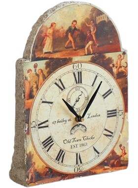 美式欧美复古做旧怀旧图案座钟 石膏样式座L钟静音钟 桌面时钟摆