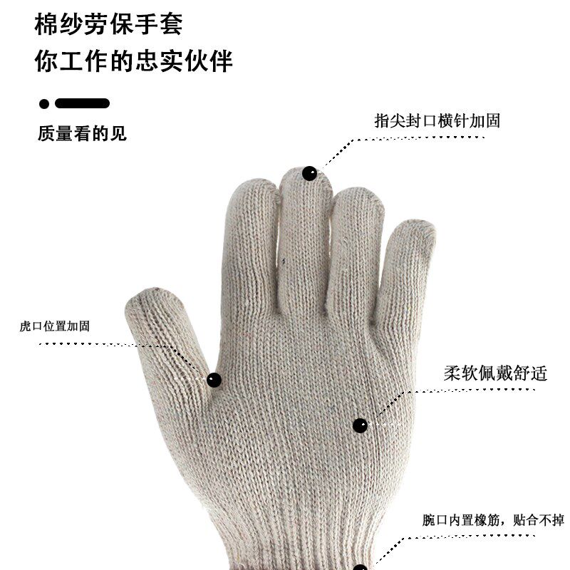 棉线手套劳保g耐磨工作防滑纯棉加厚白棉纱尼龙劳工劳动男工地干
