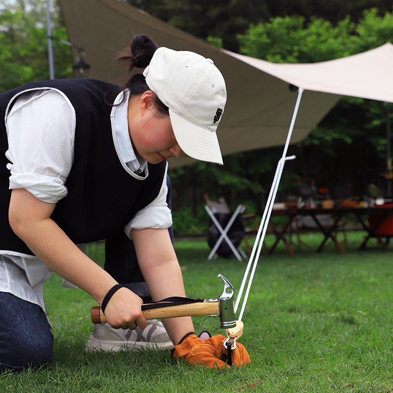 户外防滑木柄地钉锤子露营天幕帐篷工具I锤多功能拔钉器钢钉锤榔