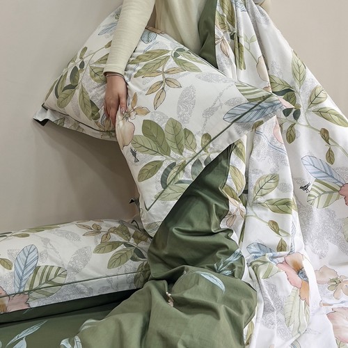 美式清新植物铂金纯棉斜纹加厚四件套1.8/2m床R品双人被套全棉床