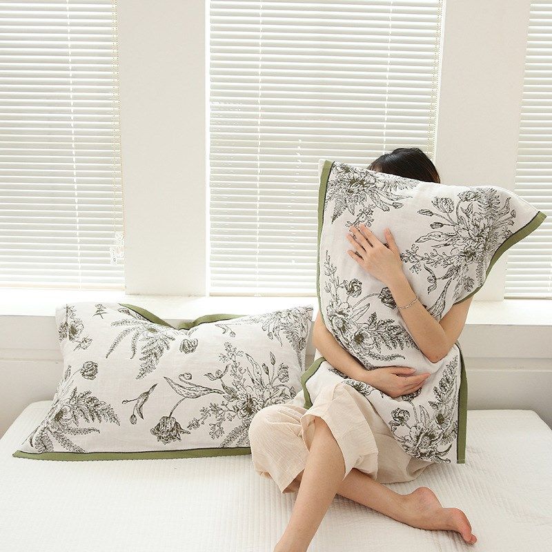 轻奢纱布纯棉枕巾防螨抗菌单人一对装情侣K男士防头油品牌全棉高