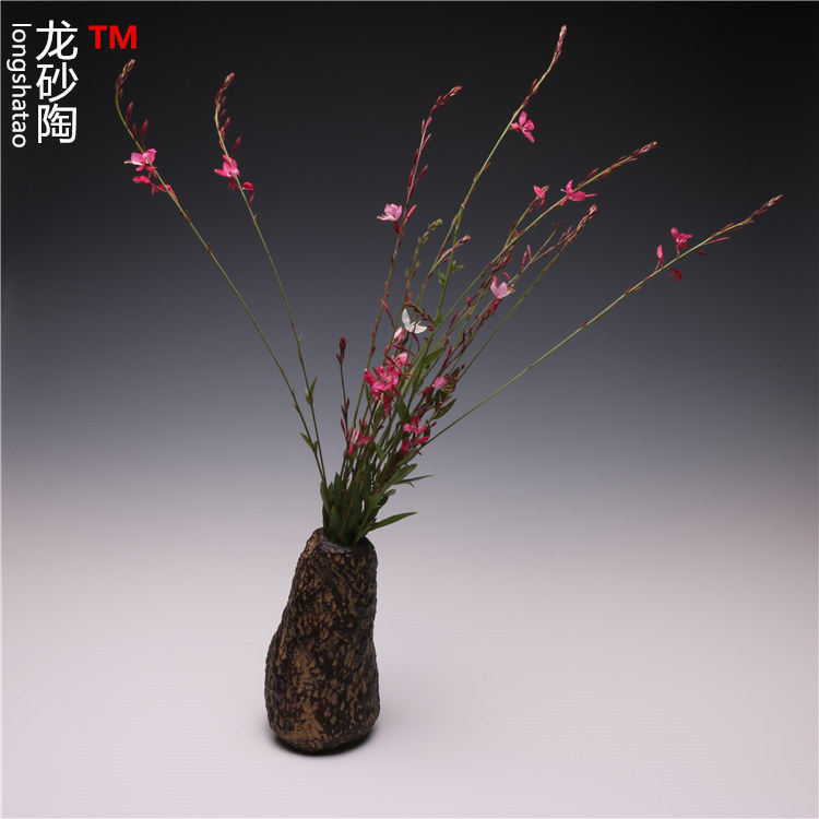 龙砂陶批发树纹花瓶欧式复古彩色粗陶花瓶家居摆件紫砂插花
