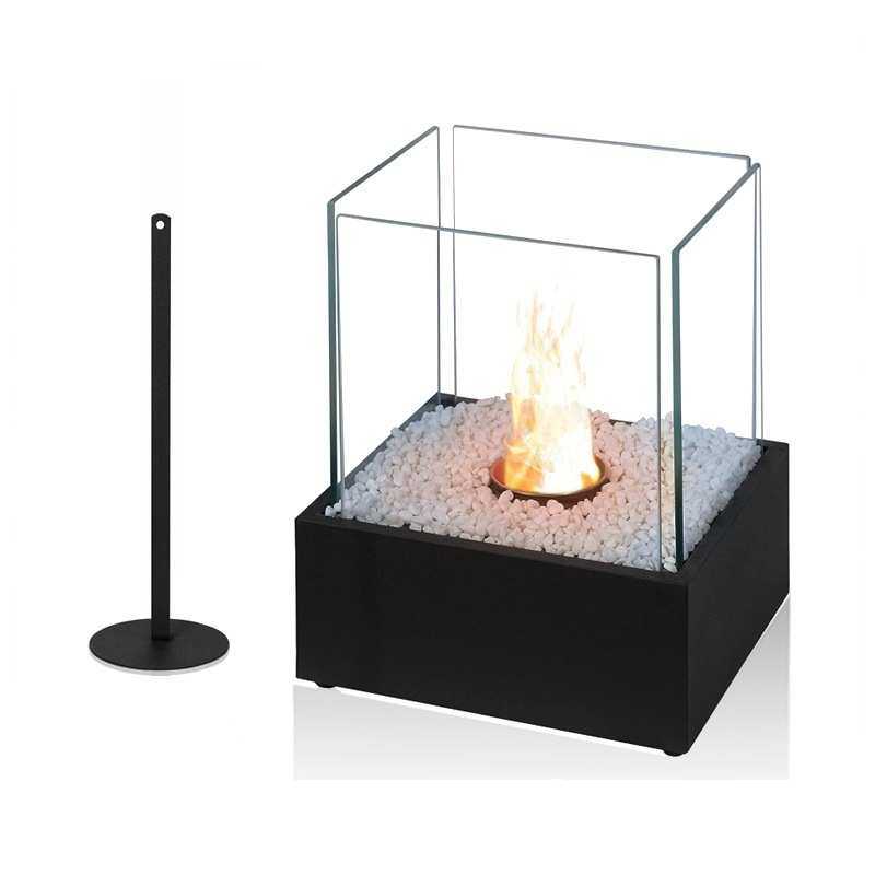 桌面方形酒精壁炉户外便携式真火壁炉金属火炉黑色室内装饰壁炉灯